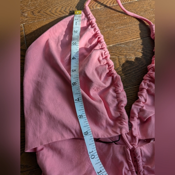 Zara Barbie Pink Cut-out Rushed Halter Mini Dress Womens Size S Cocktail Evening - Picture 10 of 13